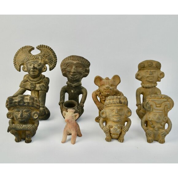 Museum Copies Terra Cotta Pre-Historic Zapotec Indians Oaxaca Mexico 1960s Vinta - Picture 2 of 11